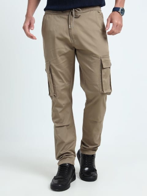 Men Relaxed Fit Cargoes-Lt Olive