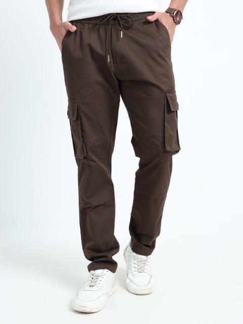 Men Relaxed Fit Cargoes-Brown