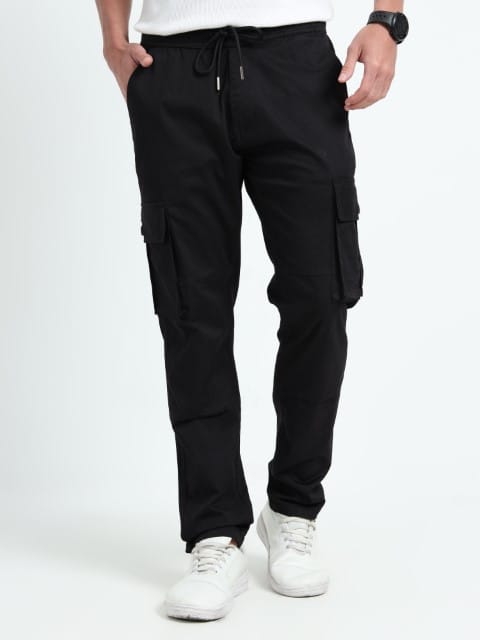 Men Relaxed Fit Cargoes-Black