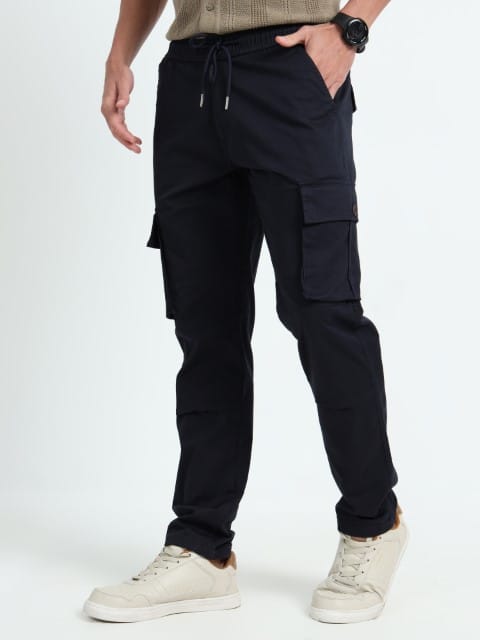 Men Relaxed Fit Cargoes-Navy