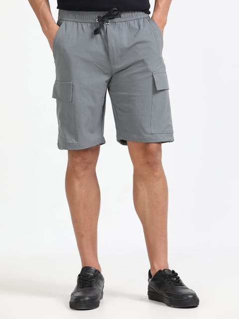 Men Parachute Cargo Shorts-Lt Grey