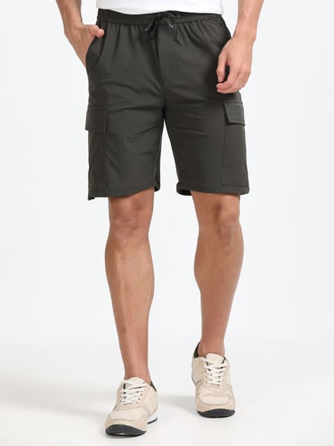 Men Parachute Cargo Shorts-Olive