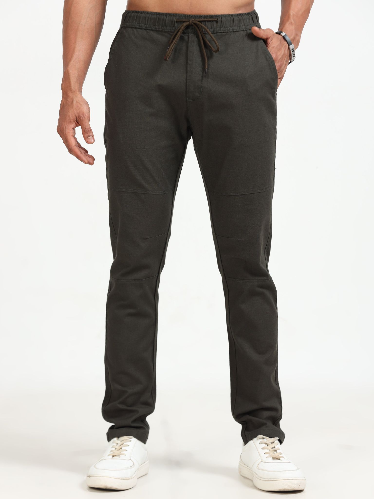 Men Linen Traveller Pant-Olive