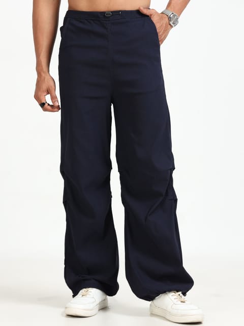 Men Parachute Trousers-Navy