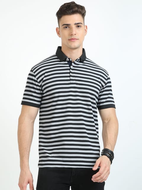 Black & Grey Stripe Men's Polo T-shirt