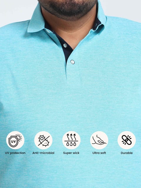 Plus Size Blue Lagoon Melange Men's Polo T-shirt