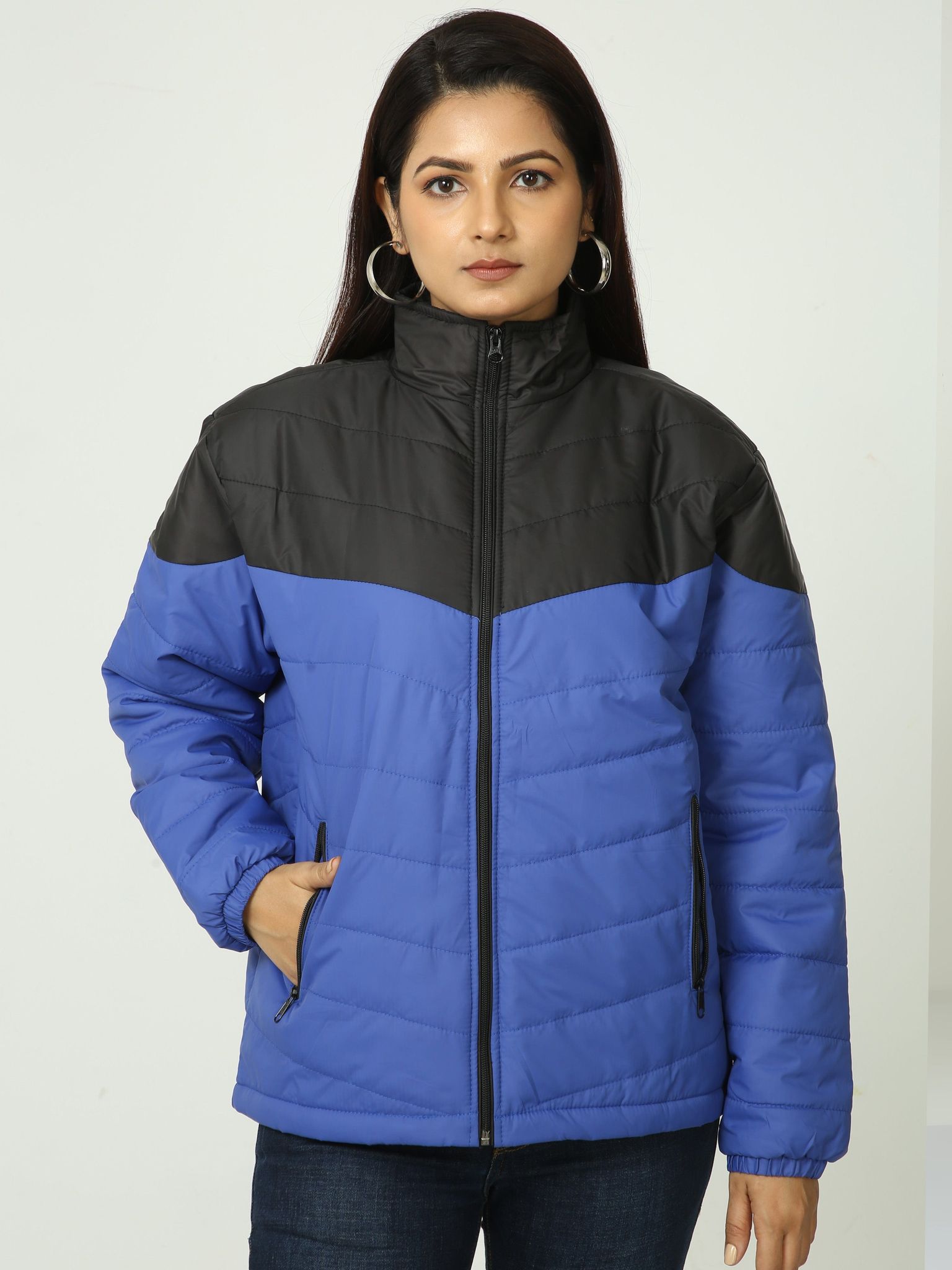 Women Black-Blue Bomber Jacket