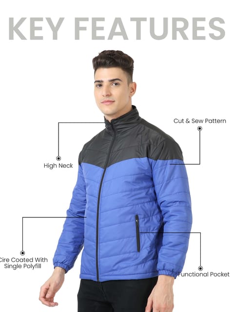 Men Black-Blue Bomber Jacket