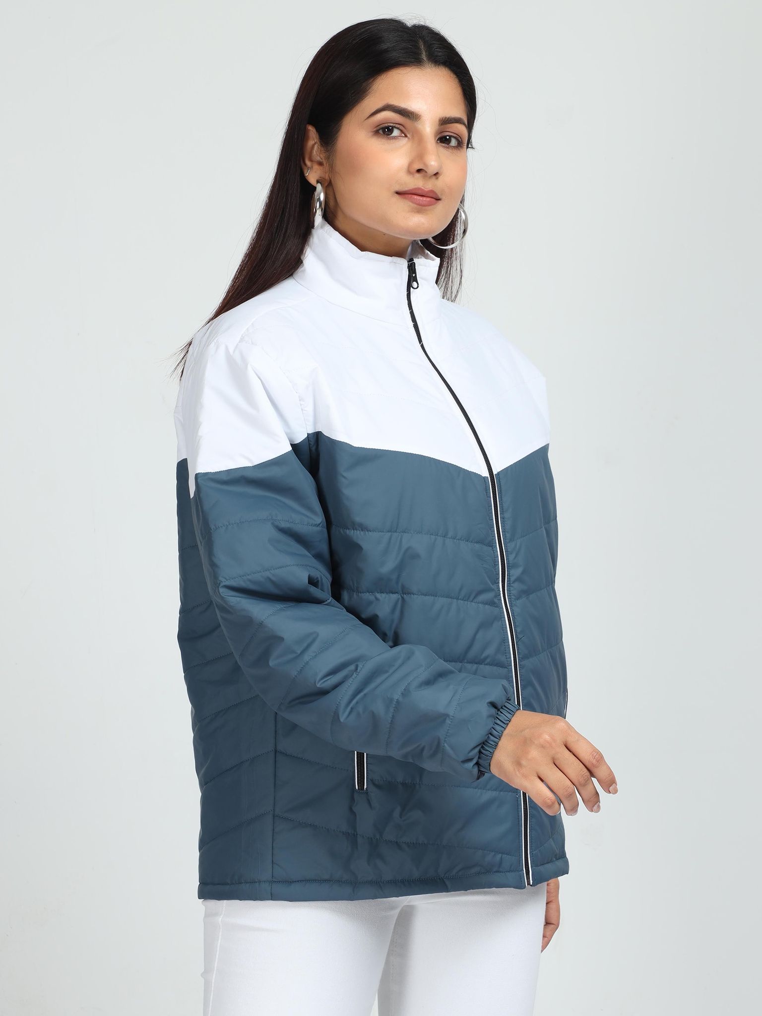 Women White-Air Force Blue Bomber Jacket