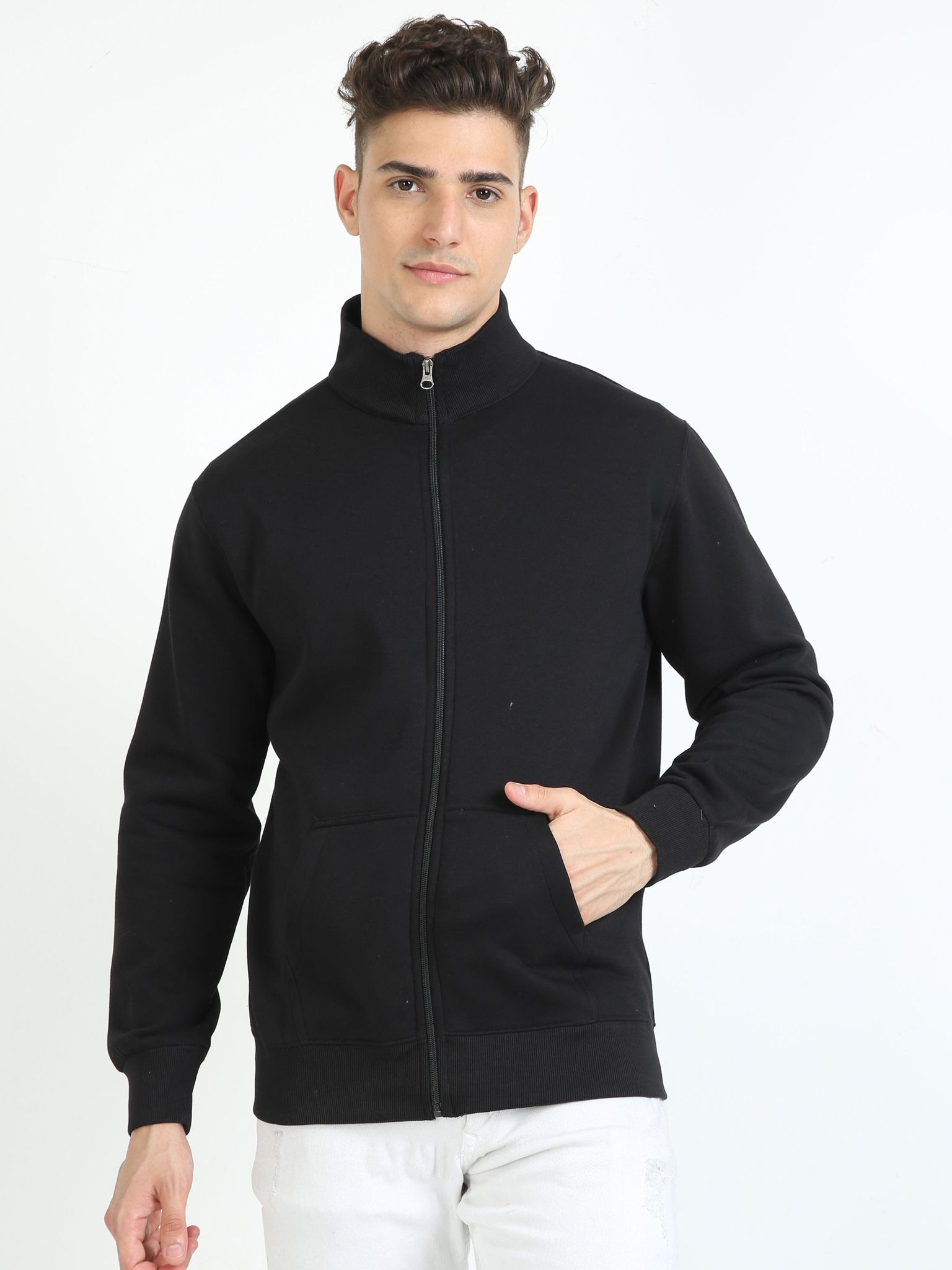 Men Black High Neck Sweatshirt