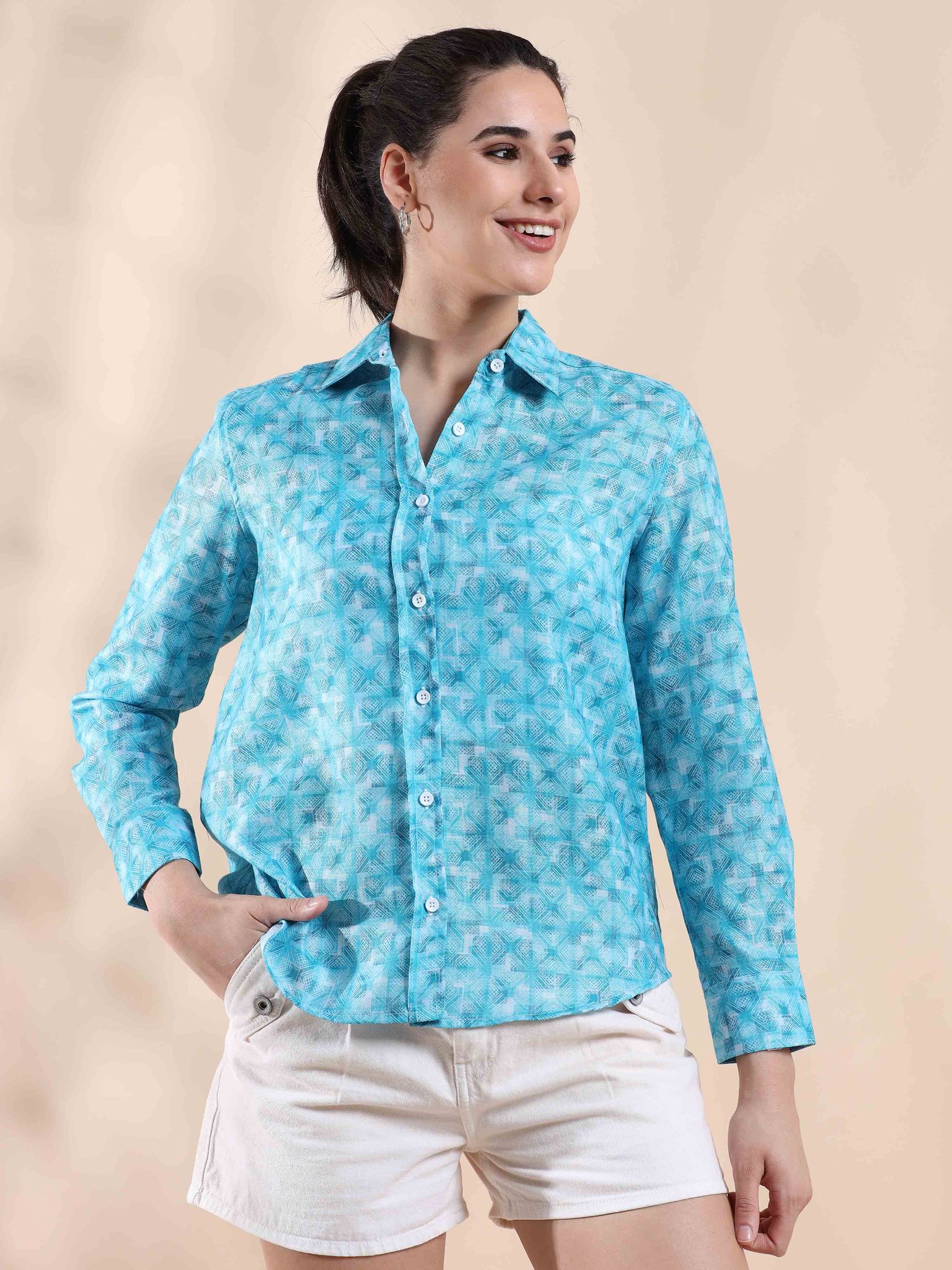 Tropical Macaw Blue Green Cotton Shirt