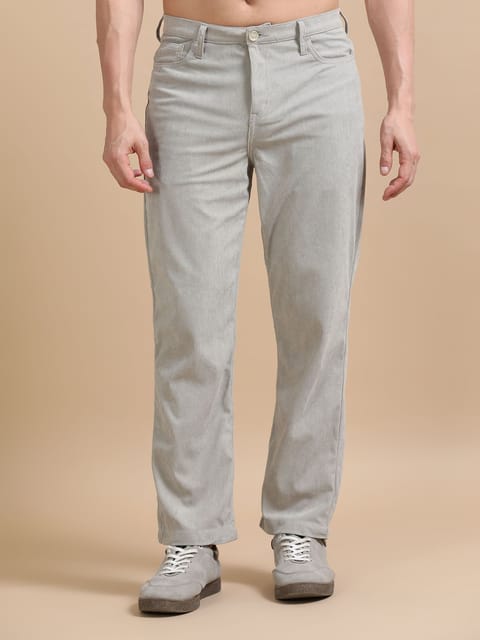 Plus Size Light Grey Corduroy Trousers