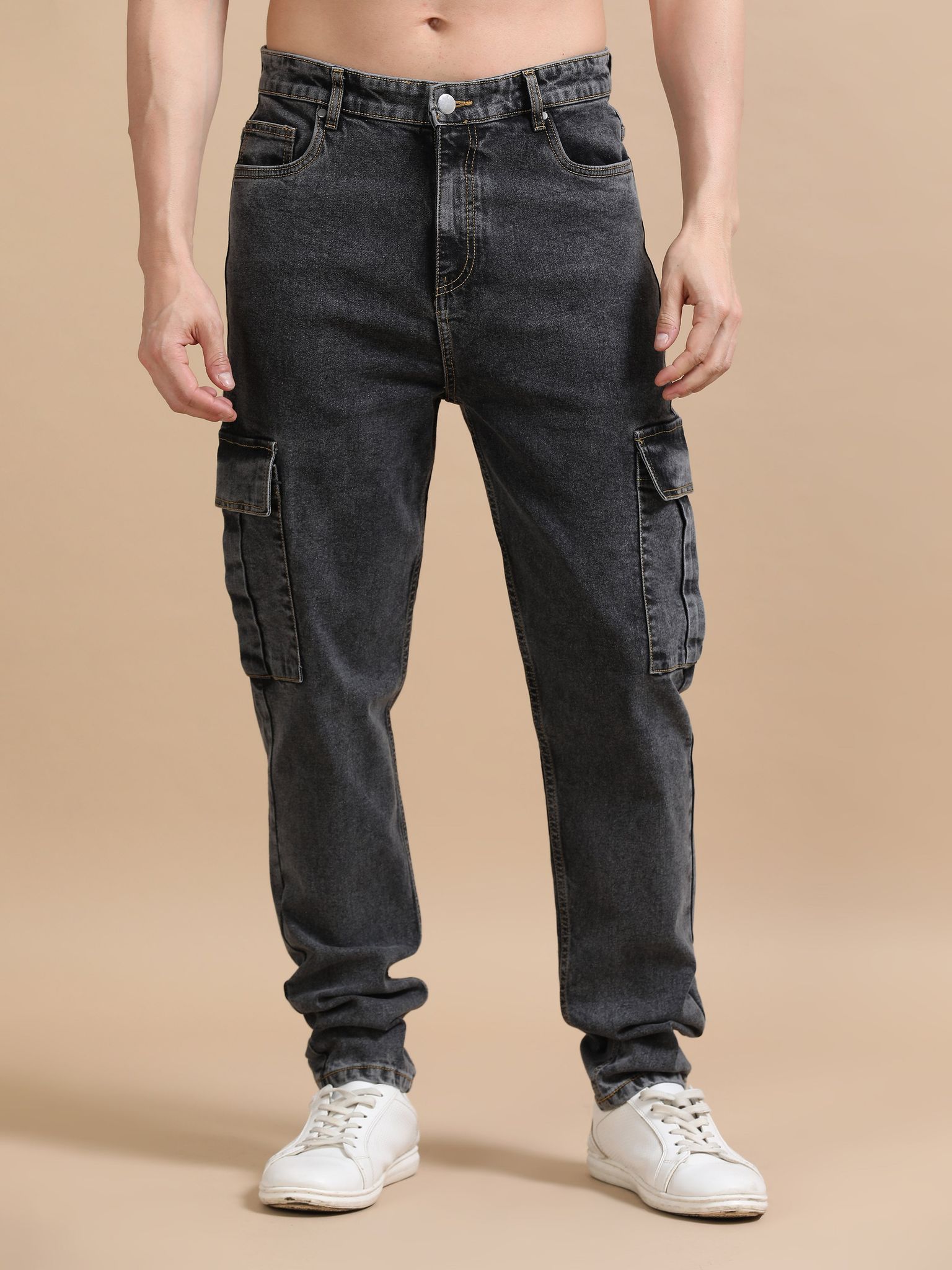 Plus Size Carbon Black Utility Denim Cargo