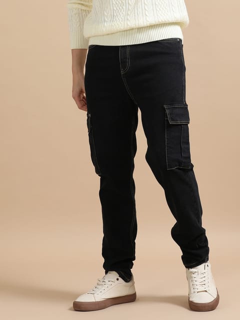 Plus Size Black Utility Denim Cargo