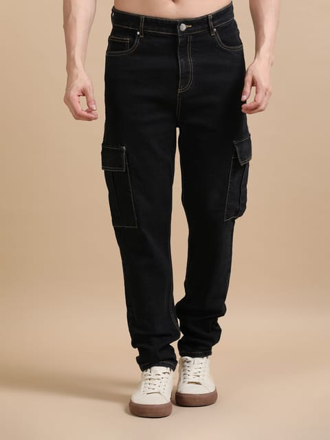 Plus Size Black Utility Denim Cargo