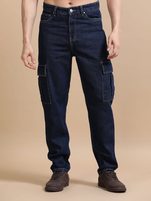 Plus Size Navy Blue Utility Denim Cargo