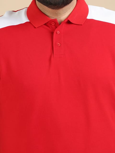 Plus Size Pannel Design Polo - Red