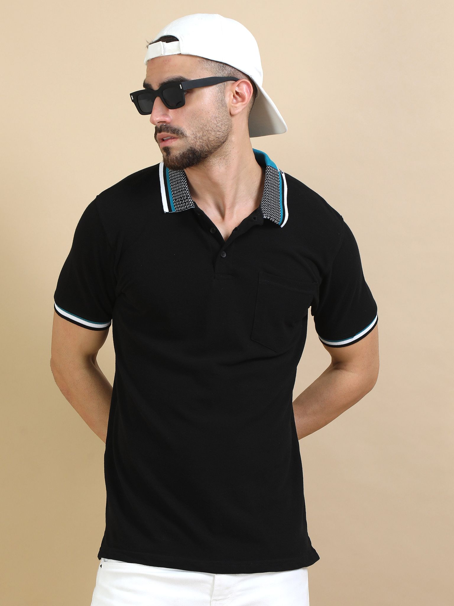 Printed Collar Polo - Black