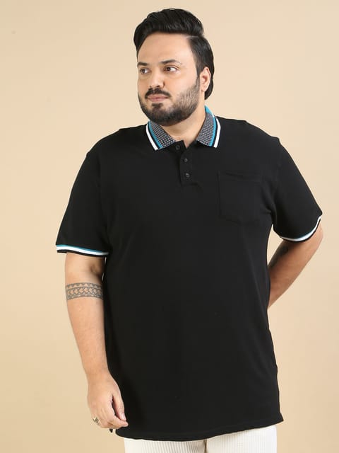 Plus Size Printed Collar Polo - Black