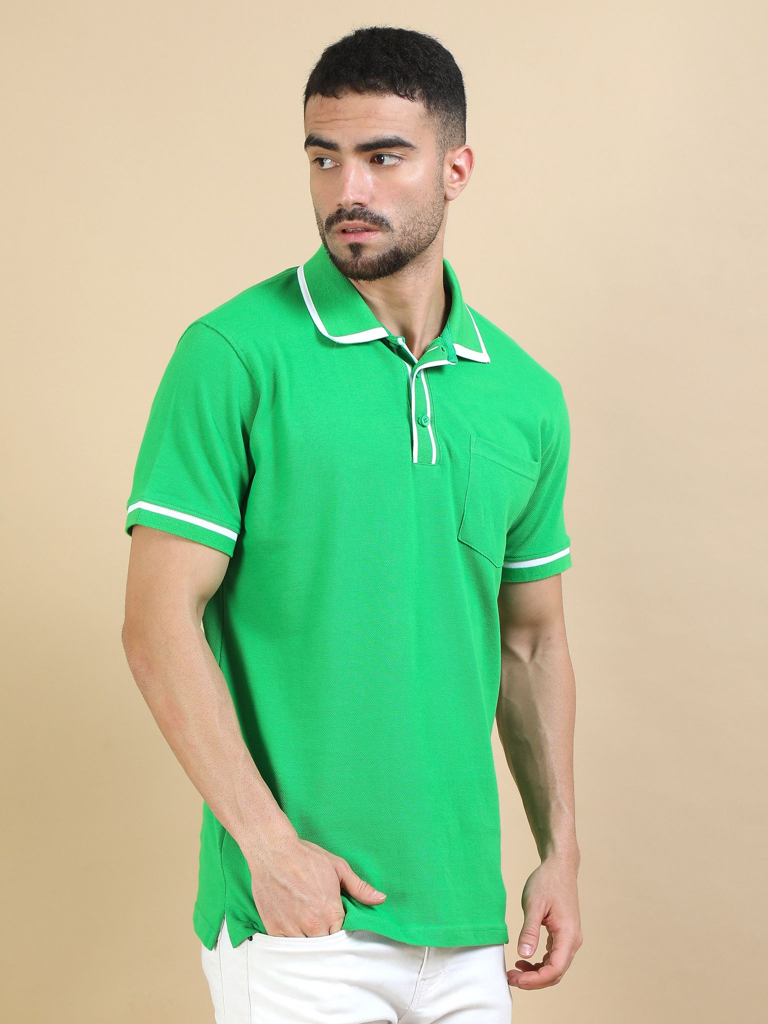 Contrast Collar Polo - Green