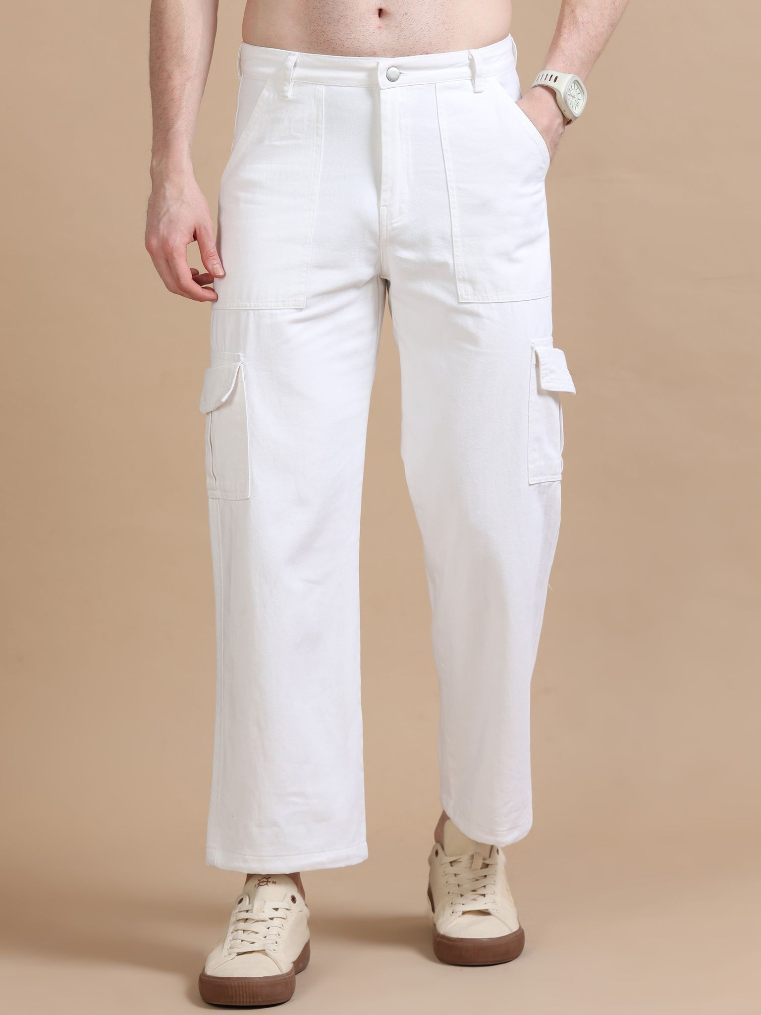 White Utility Denim Cargo