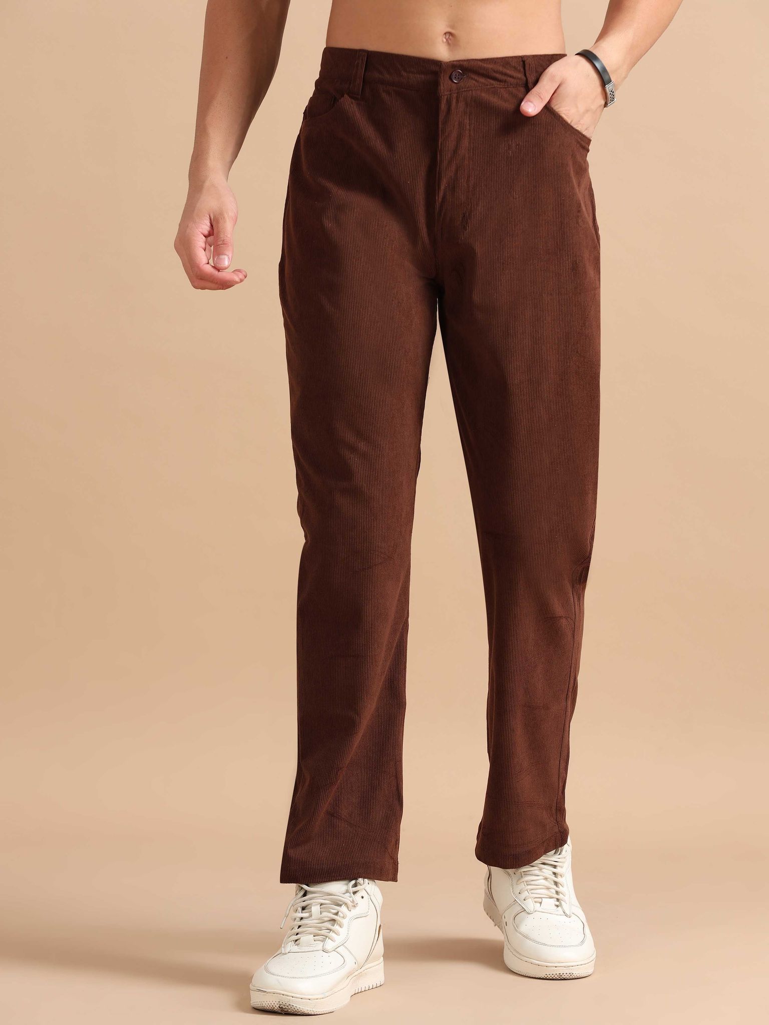 Plus Size Brown Corduroy Trousers