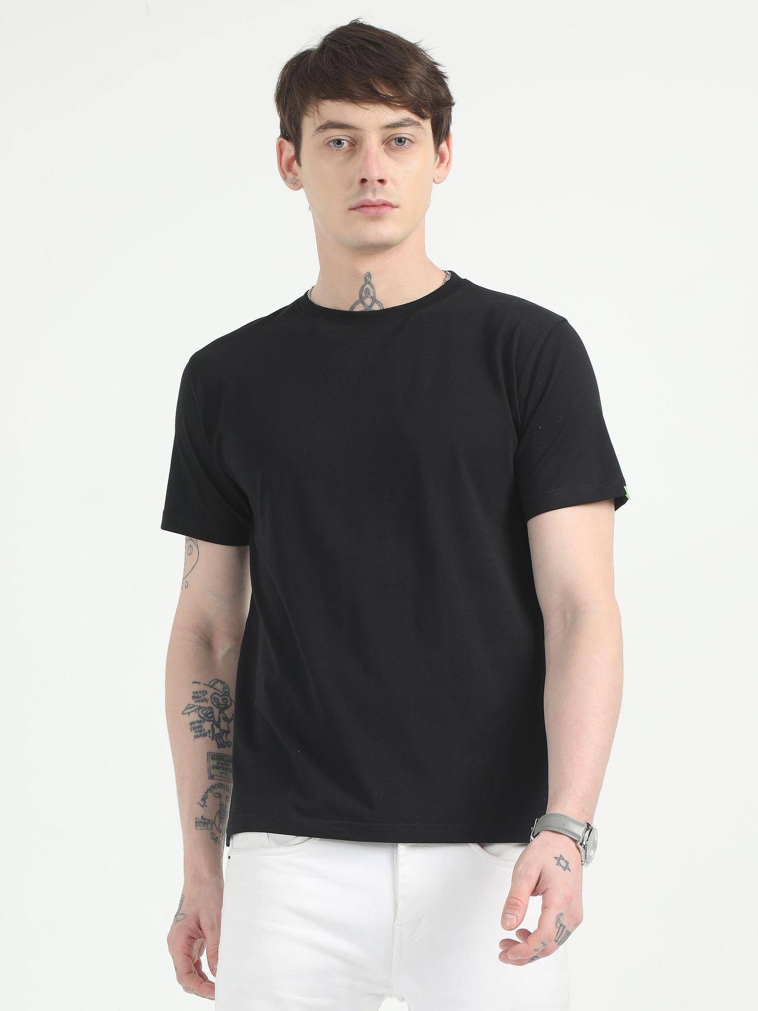 Caslay Organic - Black Crew Neck Solid T-Shirt