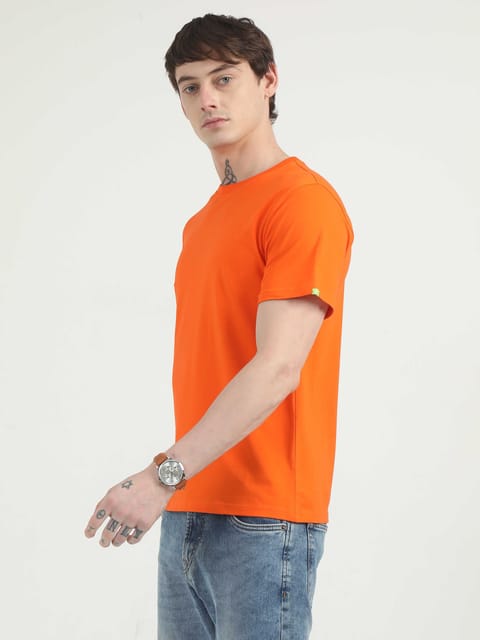 Caslay Organic - Orange Crew Neck Solid T-Shirt