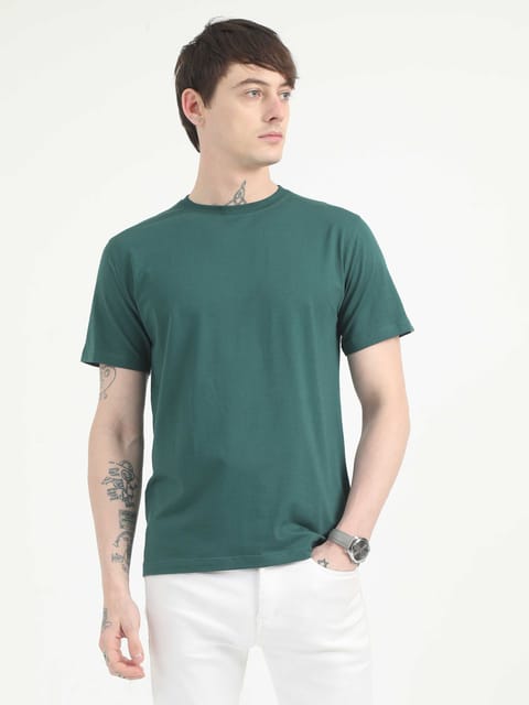 Caslay Organic - Forest Green Crew Neck Solid T-Shirt