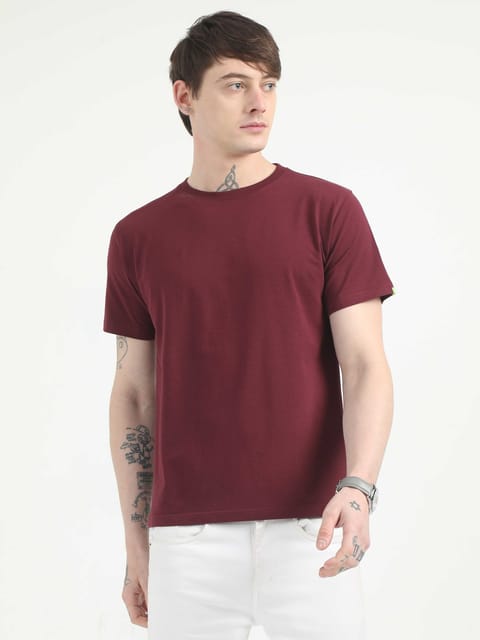 Caslay Organic - Maroon Crew Neck Solid T-Shirt