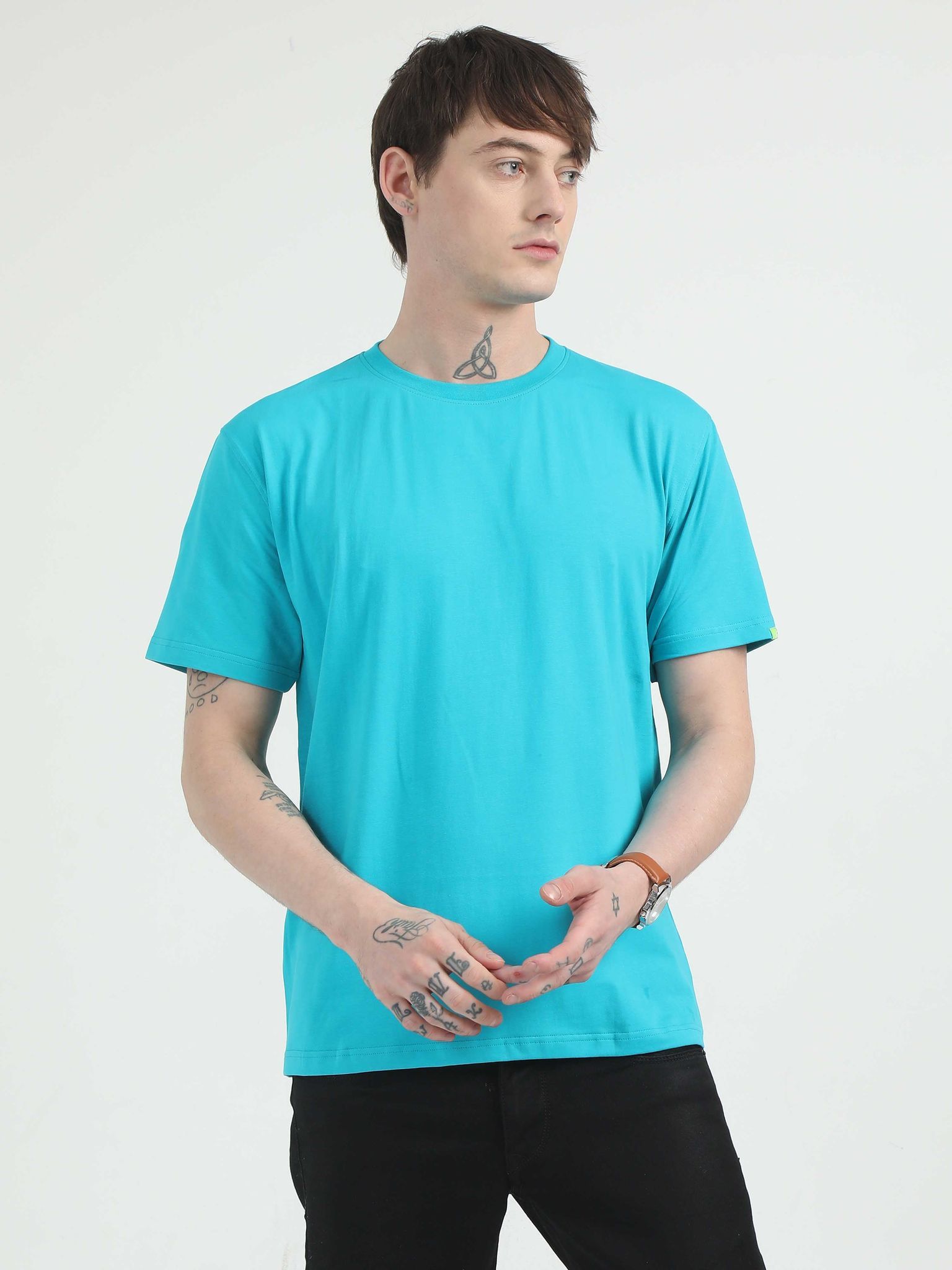 Caslay Organic - Teal Crew Neck Solid T-Shirts