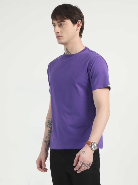 Caslay Organic - Prism Violet Crew Neck Solid T-Shirt