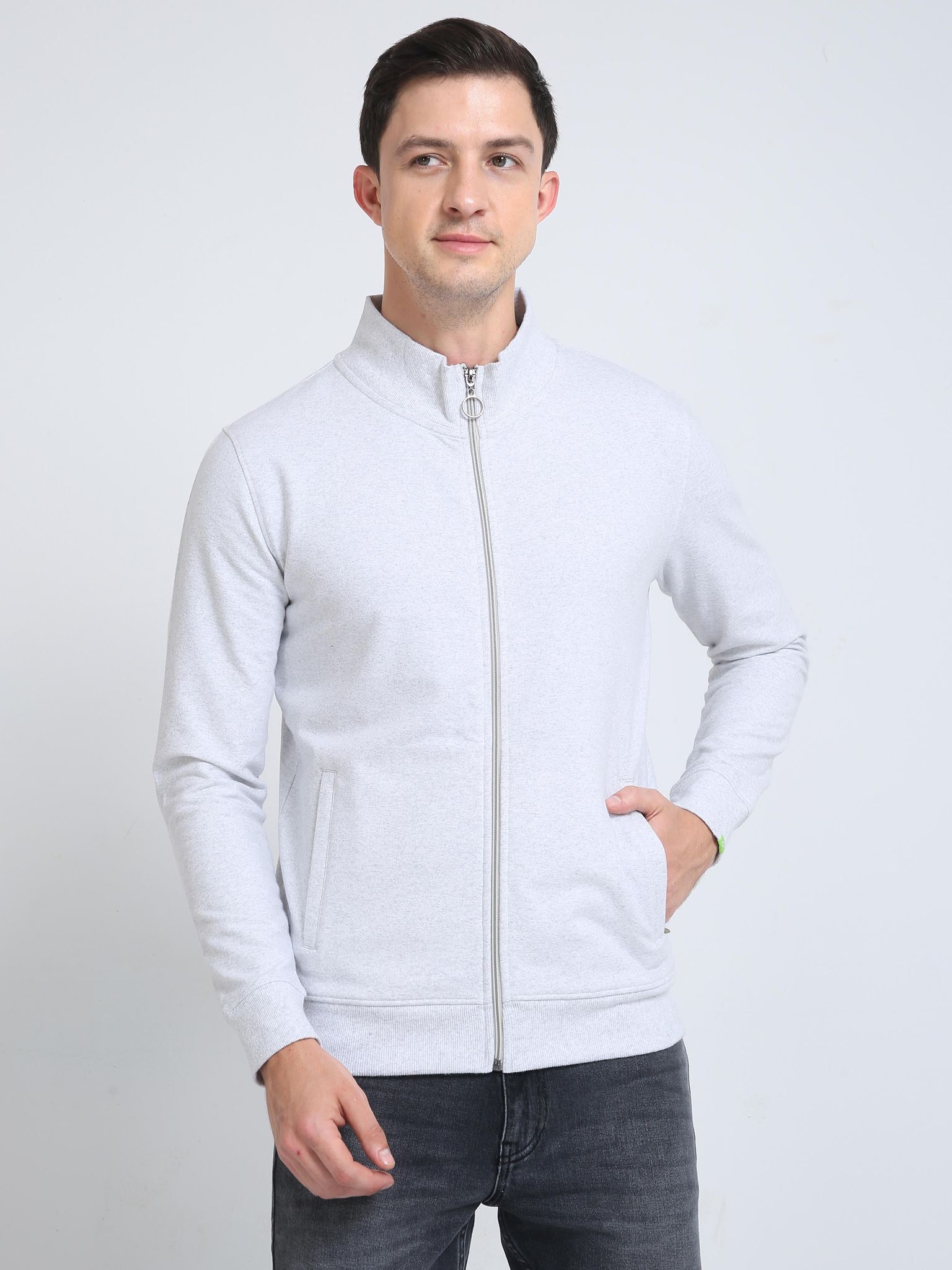 Sustainable Highneck  Zipper Jacket - White