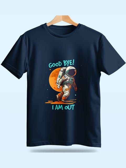 Caslay Sustainable - Good Bye I Am Out - Navy Blue Crew Neck Printed T-Shirt