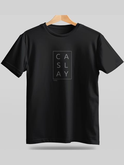 Caslay Sustainable - Caslay Stacked - Black Crew Neck Printed T-Shirt