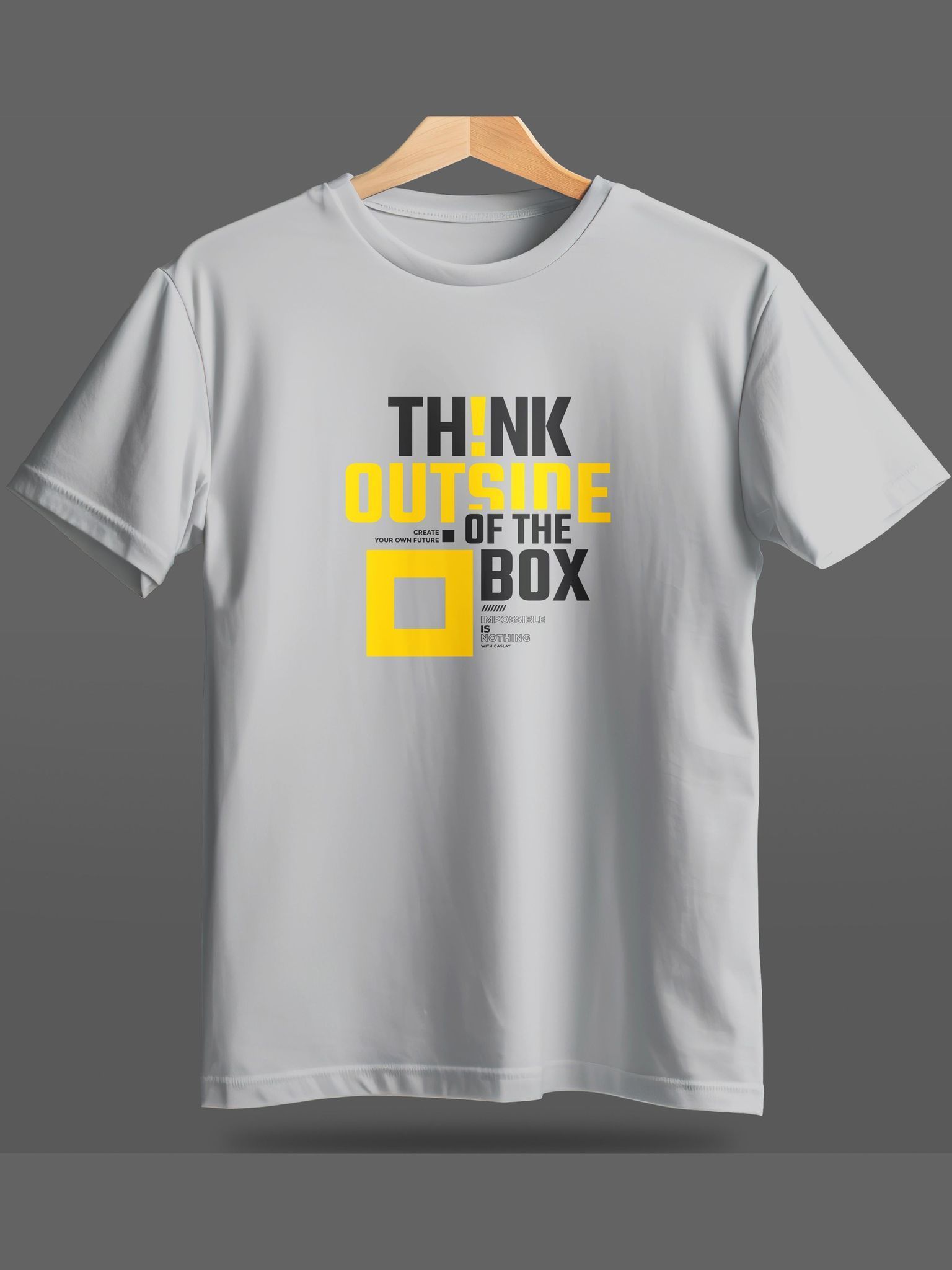 Caslay Sustainable - Think Outside Of The Box - White Melange Crew Neck Printed T-Shirt