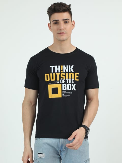 Caslay Sustainable - Think Outside Of The Box - Black Crew Neck Printed T-Shirt