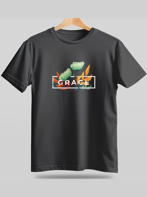 Caslay Sustainable - Grace - Charcoal Melange Crew Neck Printed T-Shirt