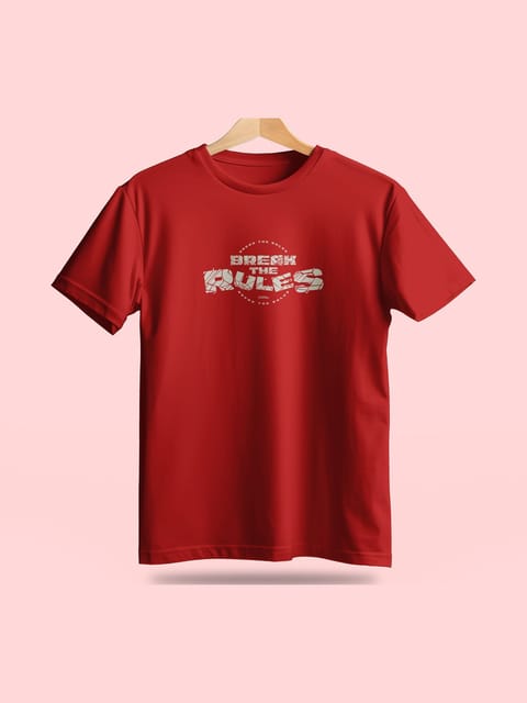 Caslay Sustainable - Break The Rules - Red Crew Neck Printed T-Shirt