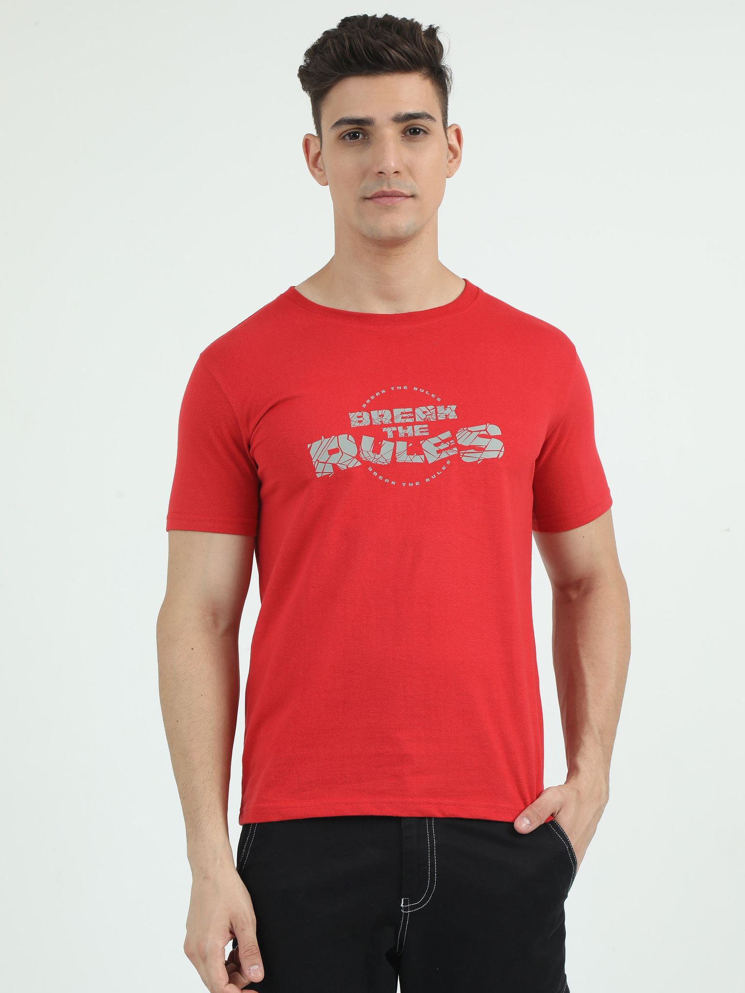 Caslay Sustainable - Break The Rules - Red Crew Neck Printed T-Shirt