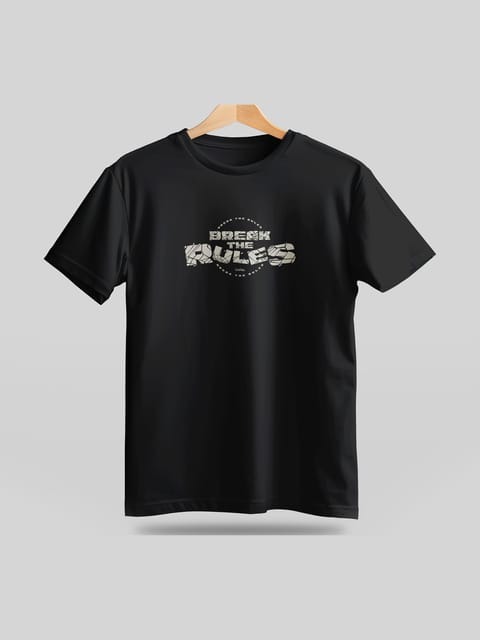 Caslay Sustainable - Break The Rules - Black Crew Neck Printed T-Shirt