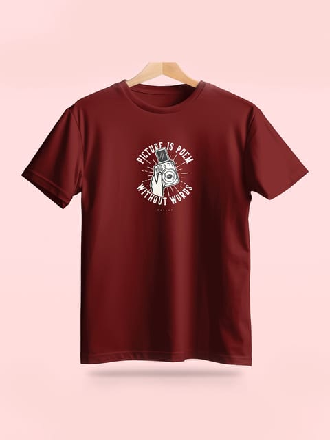 Caslay Sustainable - Picture Is Poem Without Words - Maroon Crew Neck Printed T-Shirt