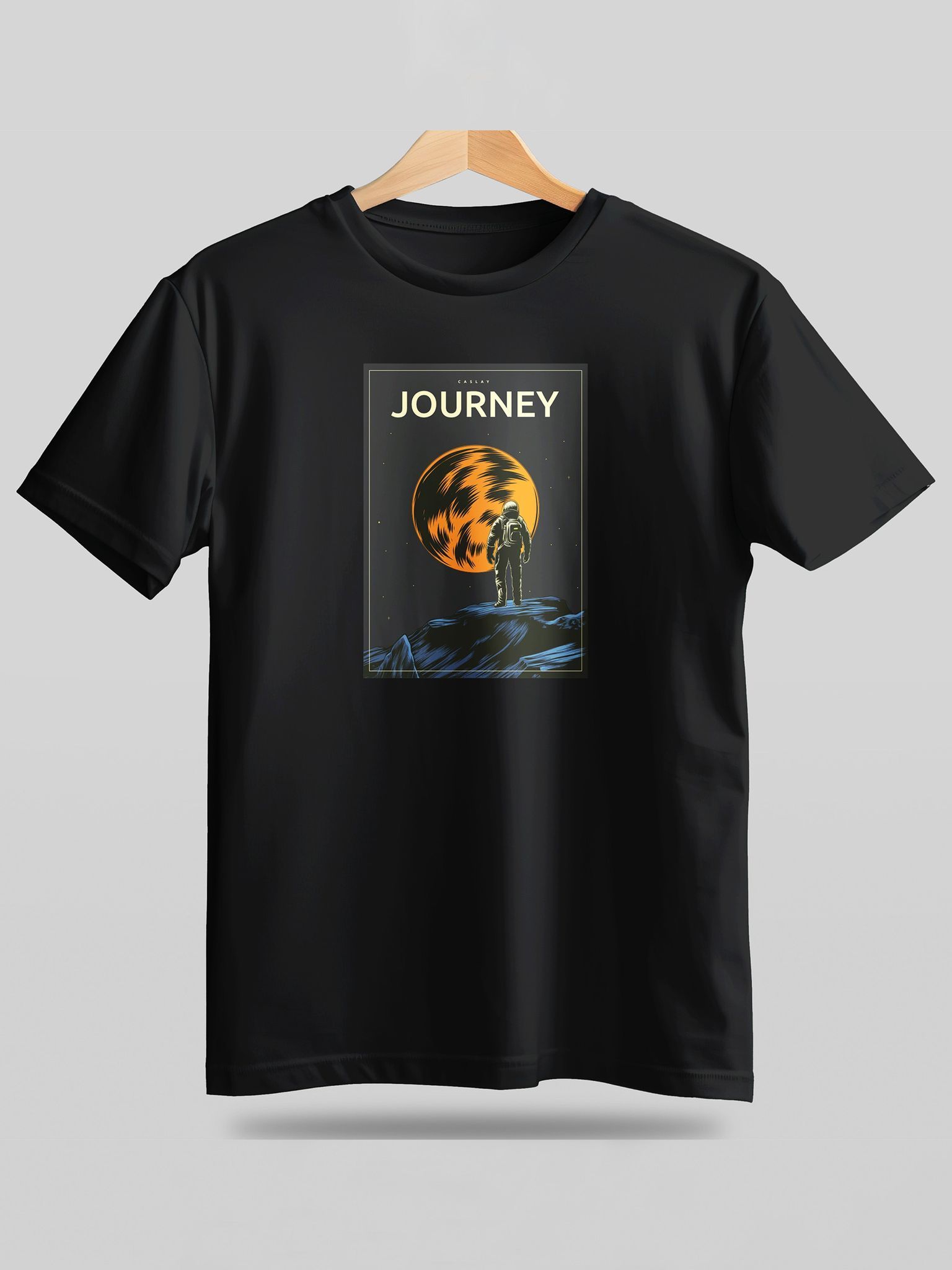 Caslay Sustainable - Journey - Black Crew Neck Printed T-Shirt