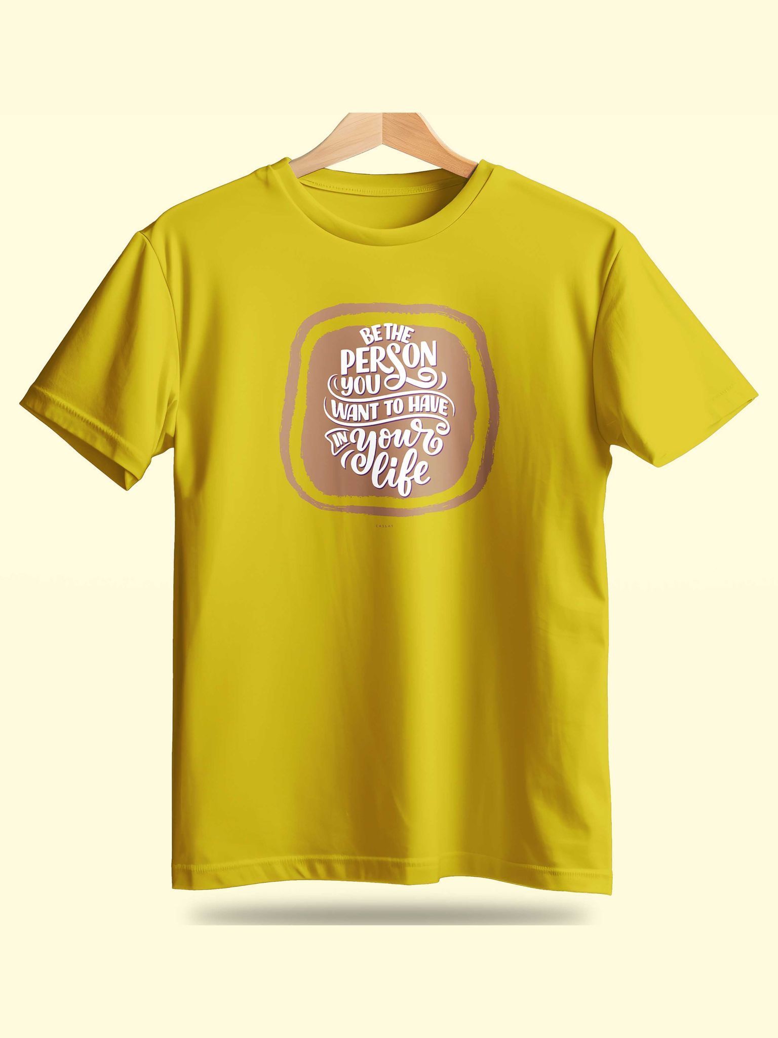 Caslay Sustainable - Be the Change Yellow Crew Neck Printed T-Shirt