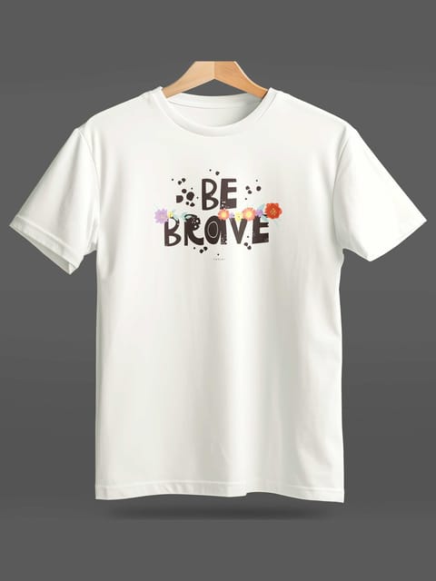 Caslay Sustainable - Be Brave White Crew Neck Printed T-Shirt