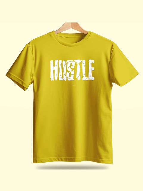 Caslay Sustainable - Hustle Yellow Crew Neck Printed T-Shirt