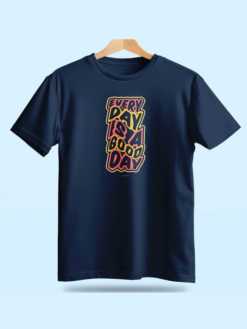 Caslay Sustainable - Every Day is Good Day  Blue Crew Neck Printed T-Shirt