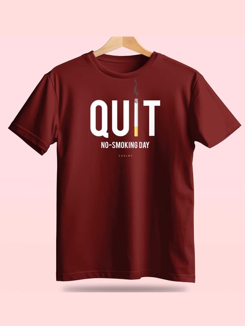 Caslay Sustainable - Quit Smoking Maroon Crew Neck Printed T-Shirt