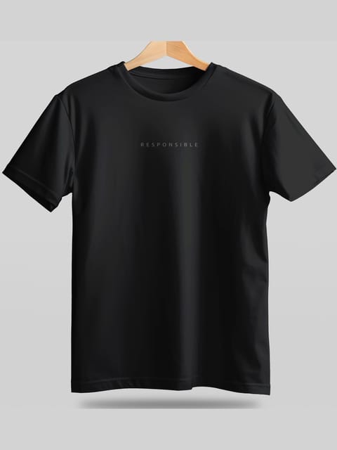 Caslay Sustainable - Responsible - Black Crew Neck Printed T-Shirt