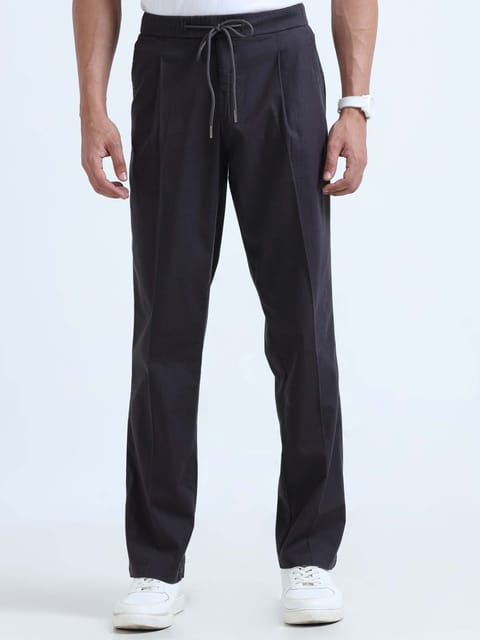 Men Lazy Linen Pleat Pant-Dark Grey